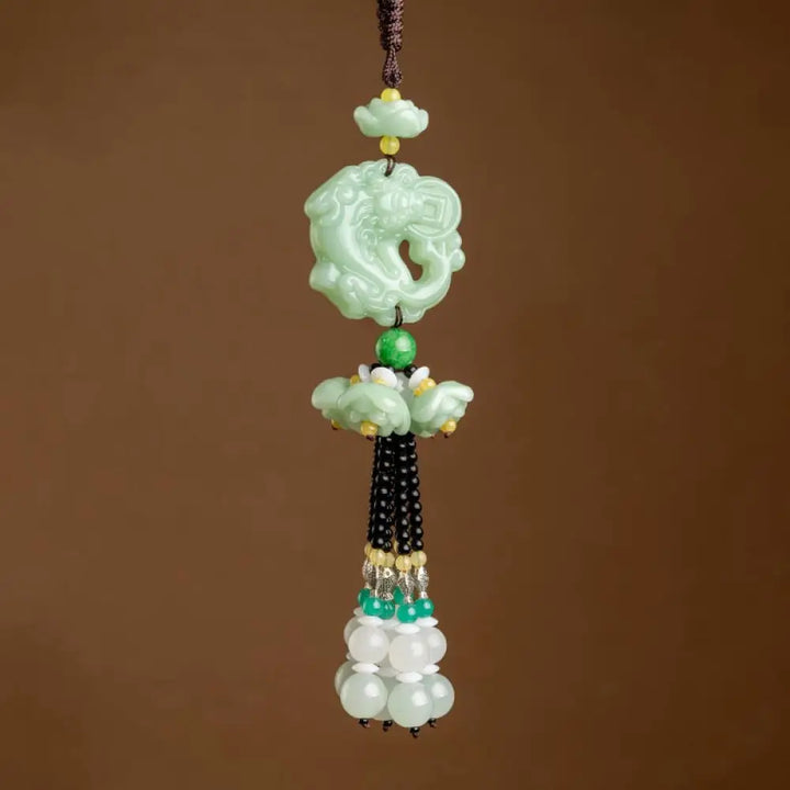 Buddha Stones FengShui Jade PiXiu Blessing Car Pendant Decoration - Cyan Jade - Car Hanging Decoration