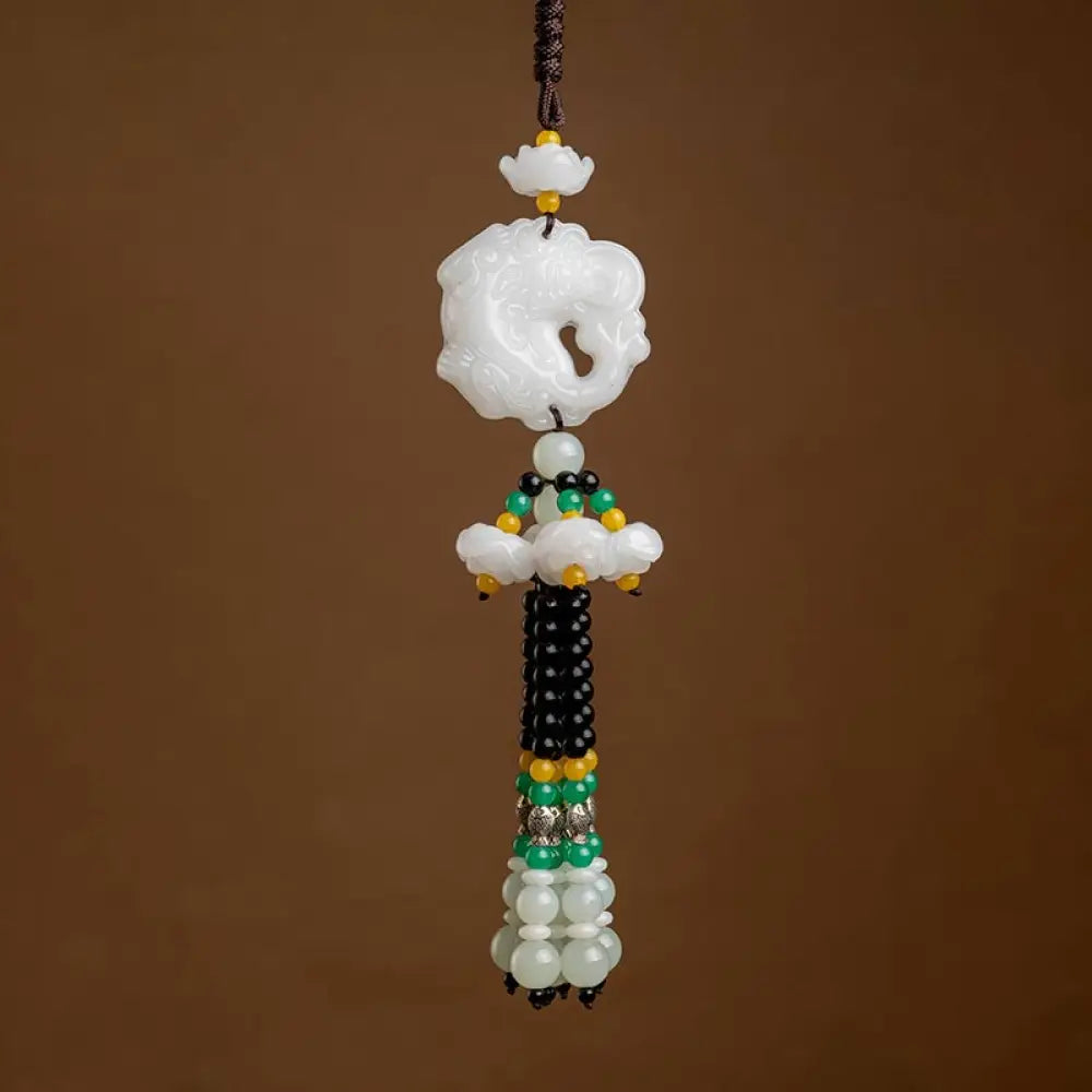 Buddha Stones FengShui Jade PiXiu Blessing Car Pendant Decoration - White Jade - Car Hanging Decoration