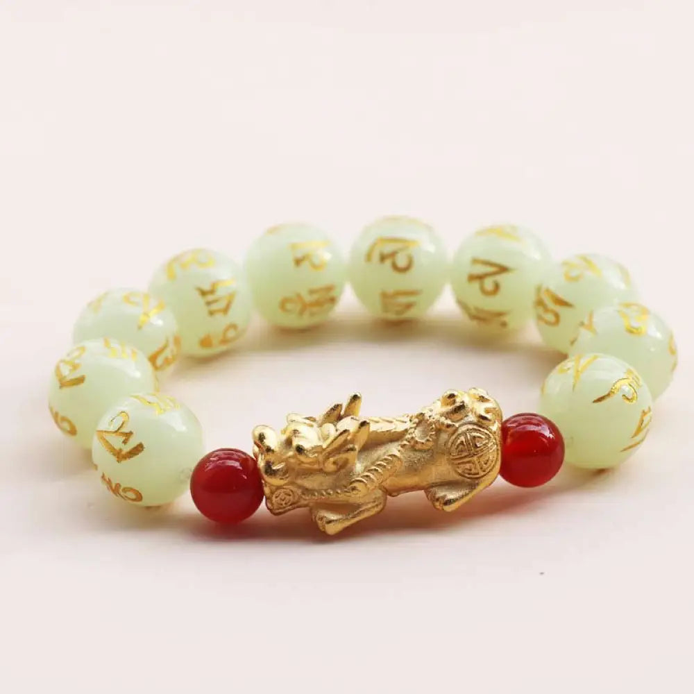 Buddha Stones FengShui Lucky Pixiu Glowstone Wealth Bracelet - BWOOOH - 16mm - Bracelet