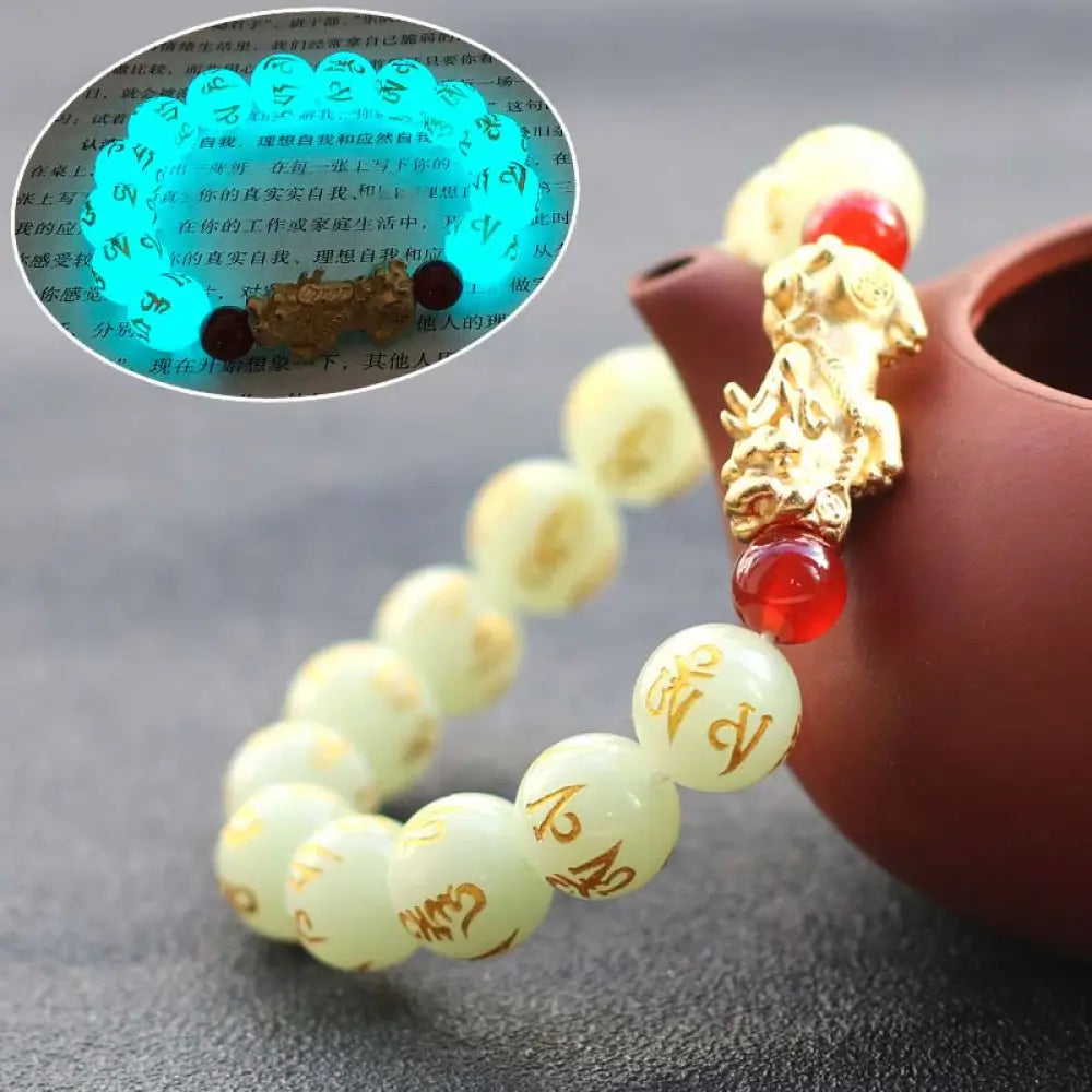 BWOOOH FengShui Lucky Pixiu Glowstone Wealth Bracelet – Agate and Pixiu crystal healing bracelet for healing and spiritual wellness
