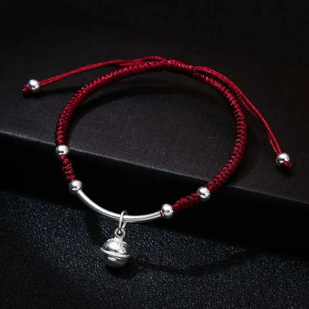 Buddha Stones FengShui Lucky Red String Bell Bracelet - BWOOOH - Dark Red(Wrist Circumference 14-21cm) - Bracelet