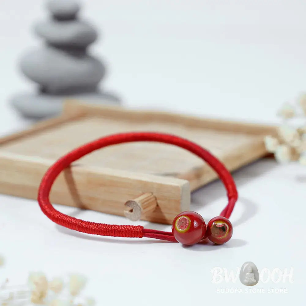 Buddha Stones FengShui Lucky Red String Ceramic Bracelet - BWOOOH - Red String(Wrist Circumference 14-19cm) - Bracelet
