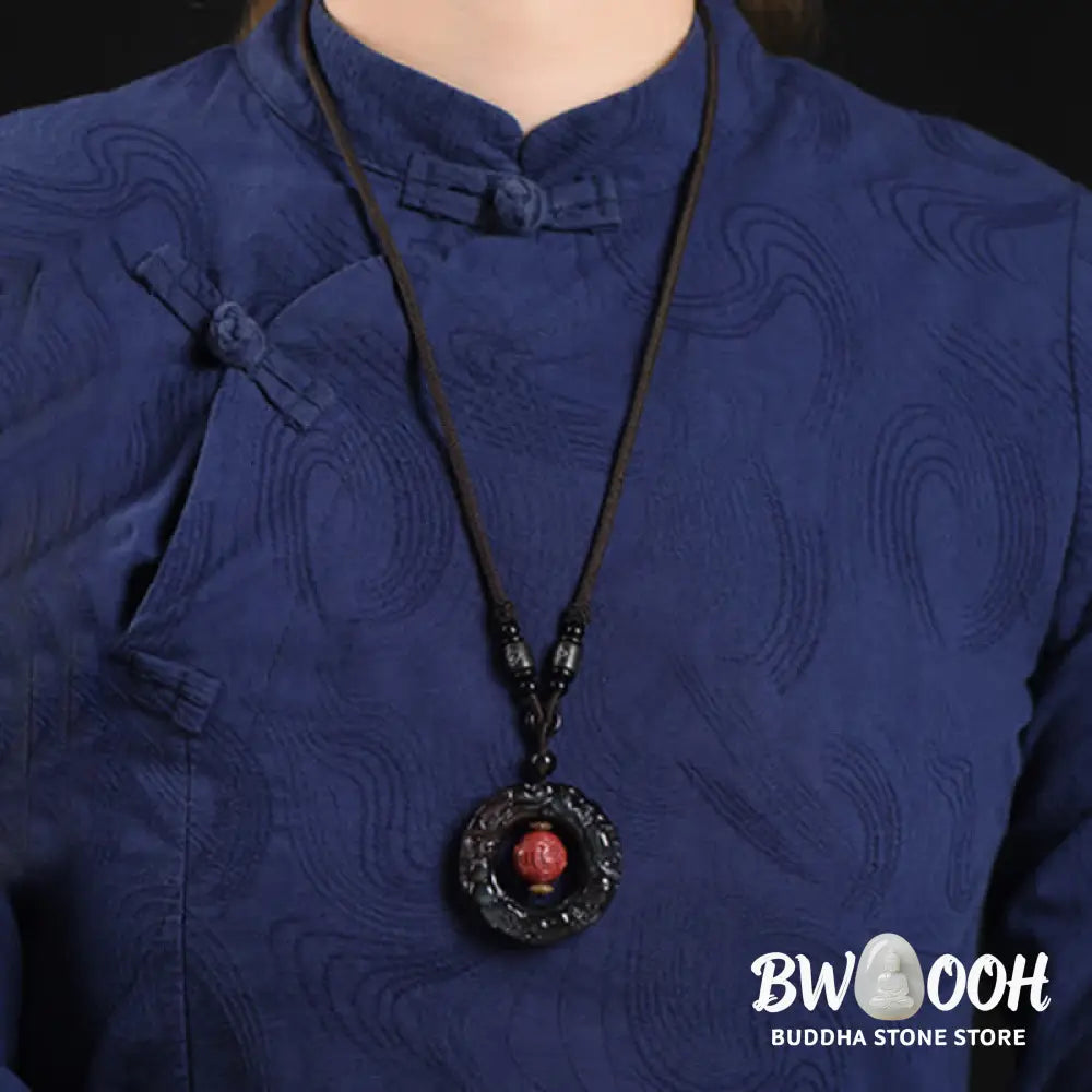 Buddha Stones FengShui Natural Rainbow Obsidian PiXiu Cinnabar Healing Necklace Pendant - BWOOOH - Rainbow Obsidian