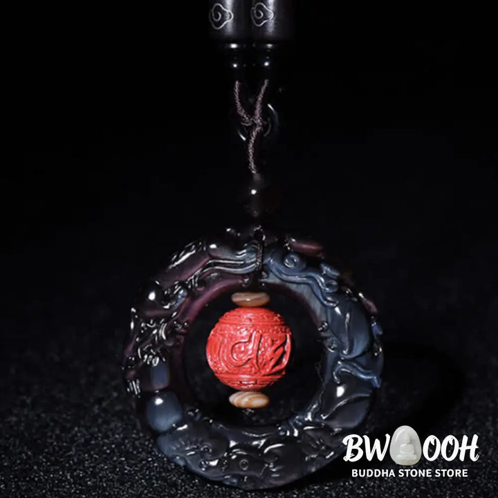 Buddha Stones FengShui Natural Rainbow Obsidian PiXiu Cinnabar Healing Necklace Pendant - BWOOOH - Rainbow Obsidian