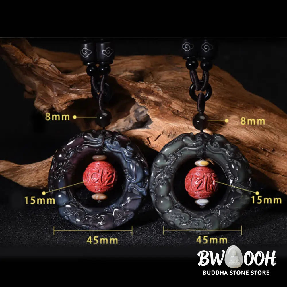 Buddha Stones FengShui Natural Rainbow Obsidian PiXiu Cinnabar Healing Necklace Pendant - BWOOOH - Rainbow Obsidian