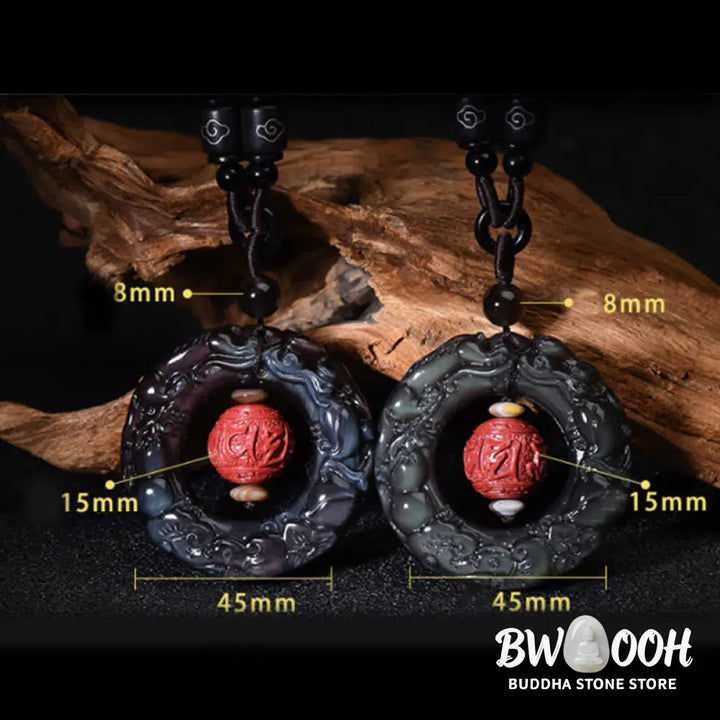 Buddha Stones FengShui Natural Rainbow Obsidian PiXiu Cinnabar Healing Necklace Pendant - BWOOOH - Rainbow Obsidian