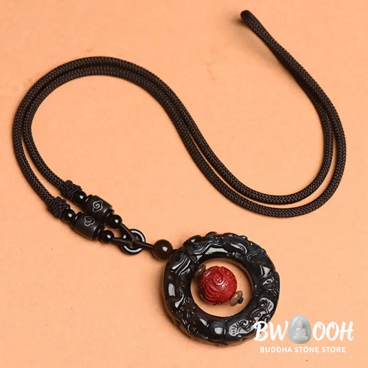 Buddha Stones FengShui Natural Rainbow Obsidian PiXiu Cinnabar Healing Necklace Pendant - BWOOOH - Rainbow Obsidian