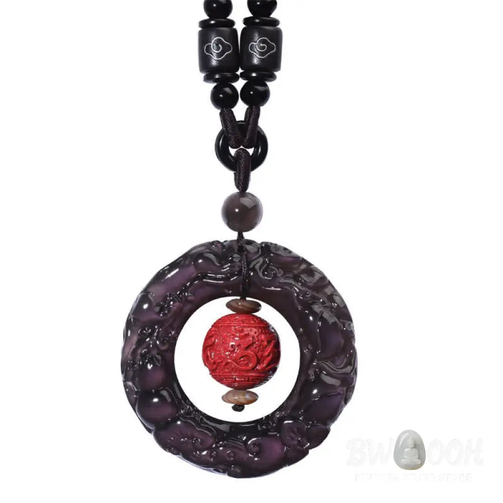 Buddha Stones FengShui Natural Rainbow Obsidian PiXiu Cinnabar Healing Necklace Pendant - BWOOOH - Rainbow Obsidian