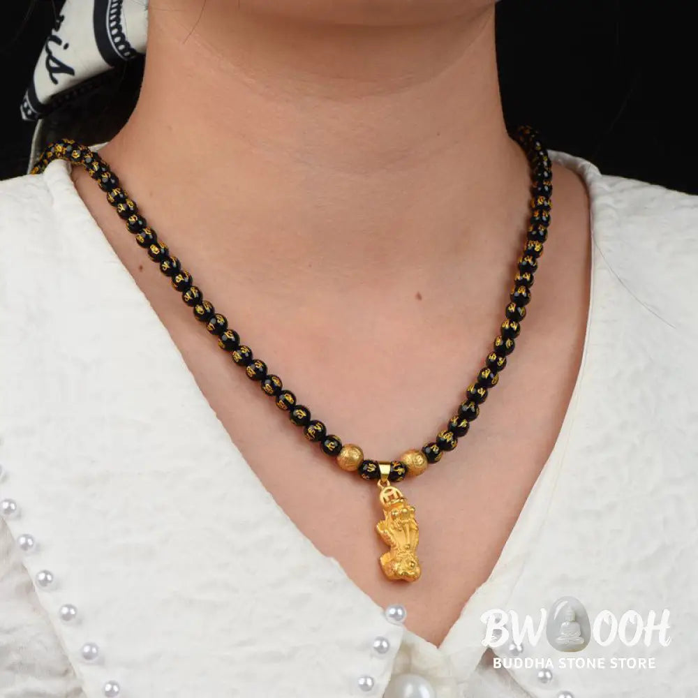 Buddha Stones FengShui Obsidian PiXiu Wealth Necklace - BWOOOH - Obsidian - Necklace