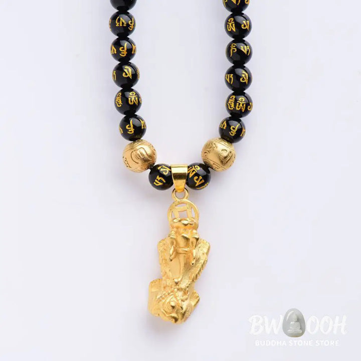 Buddha Stones FengShui Obsidian PiXiu Wealth Necklace - BWOOOH - Obsidian - Necklace