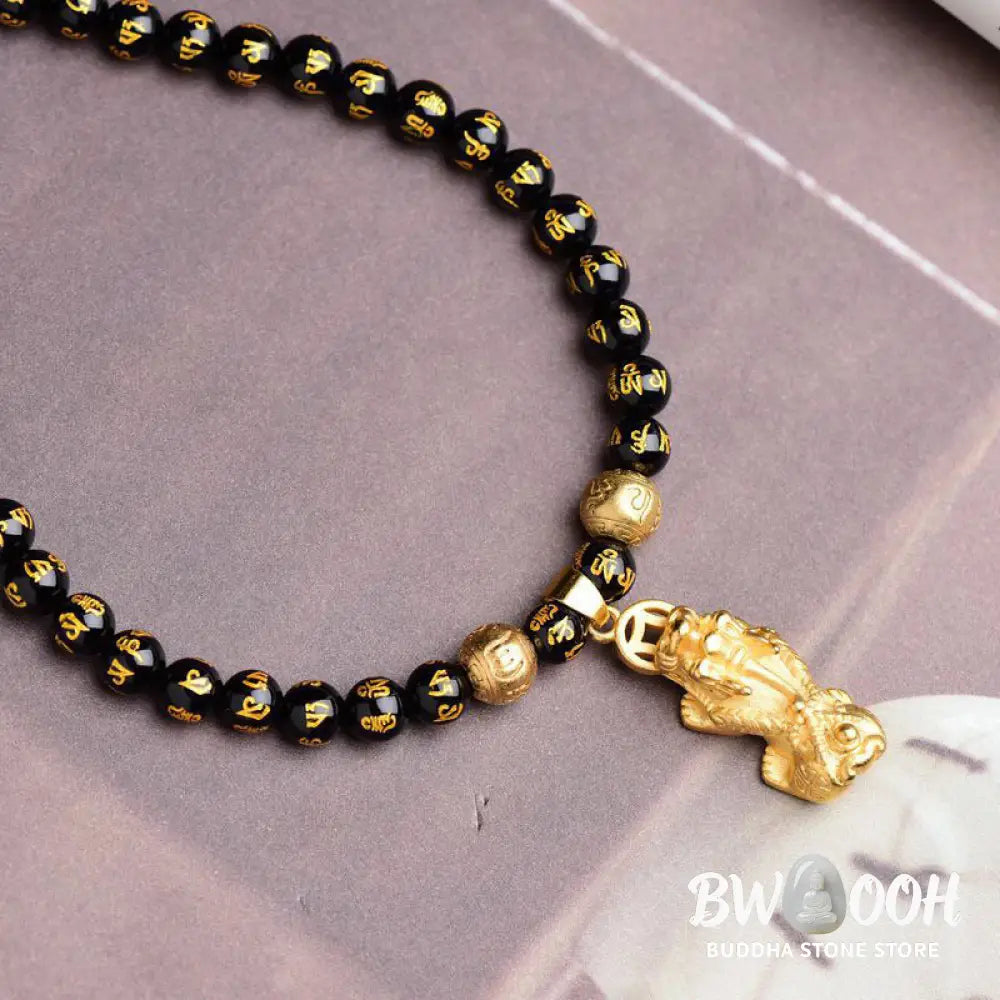 Buddha Stones FengShui Obsidian PiXiu Wealth Necklace - BWOOOH - Obsidian - Necklace