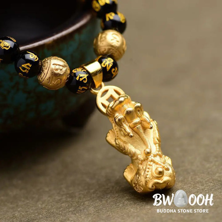 Buddha Stones FengShui Obsidian PiXiu Wealth Necklace - BWOOOH - Obsidian - Necklace