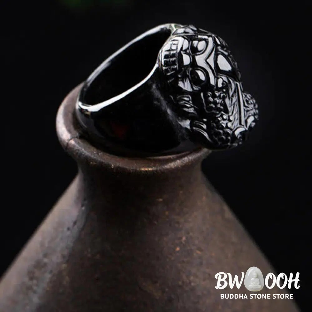 Buddha Stones FengShui PiXiu Black Obsidian Strength Ring - Ring