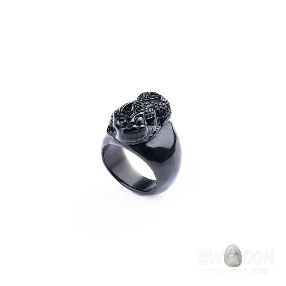 Buddha Stones FengShui PiXiu Black Obsidian Strength Ring - Ring