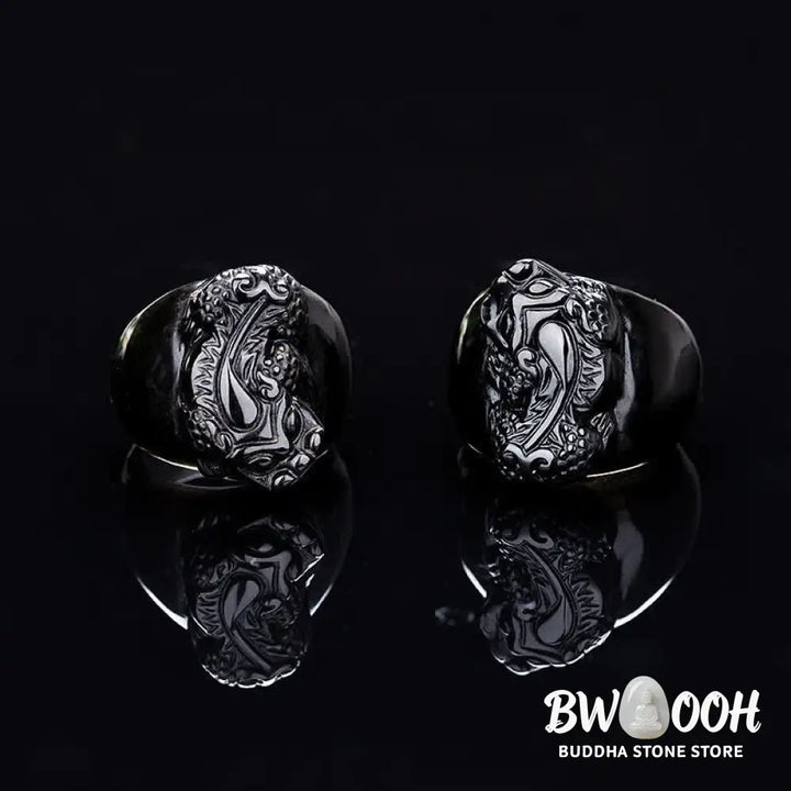 Buddha Stones FengShui PiXiu Black Obsidian Strength Ring - Ring