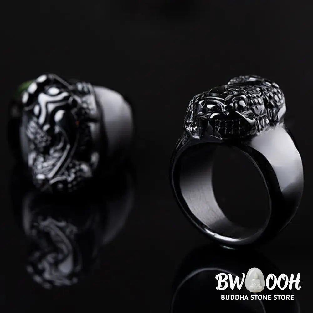 Buddha Stones FengShui PiXiu Black Obsidian Strength Ring - Ring