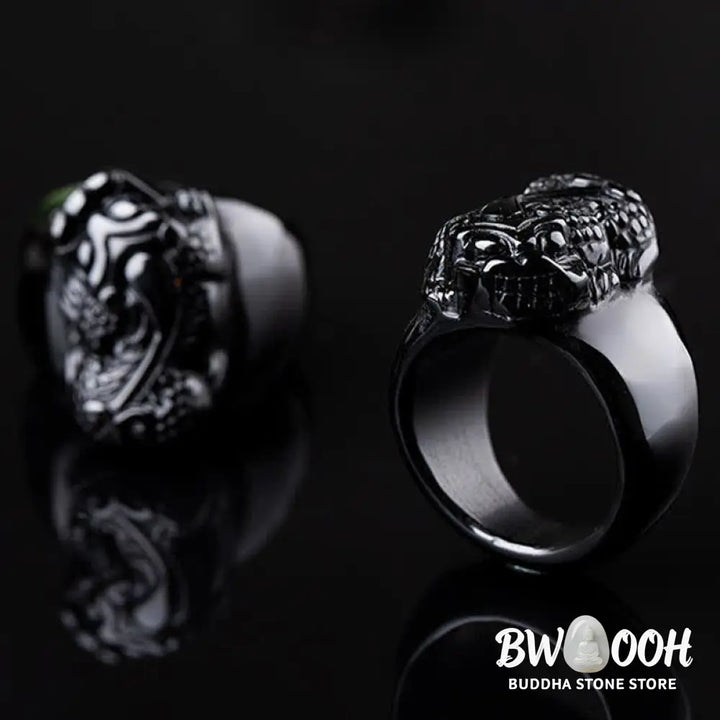 Buddha Stones FengShui PiXiu Black Obsidian Strength Ring - Ring