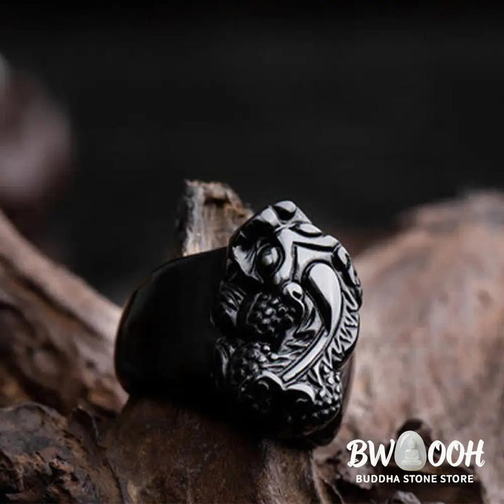 Buddha Stones FengShui PiXiu Black Obsidian Strength Ring - Ring