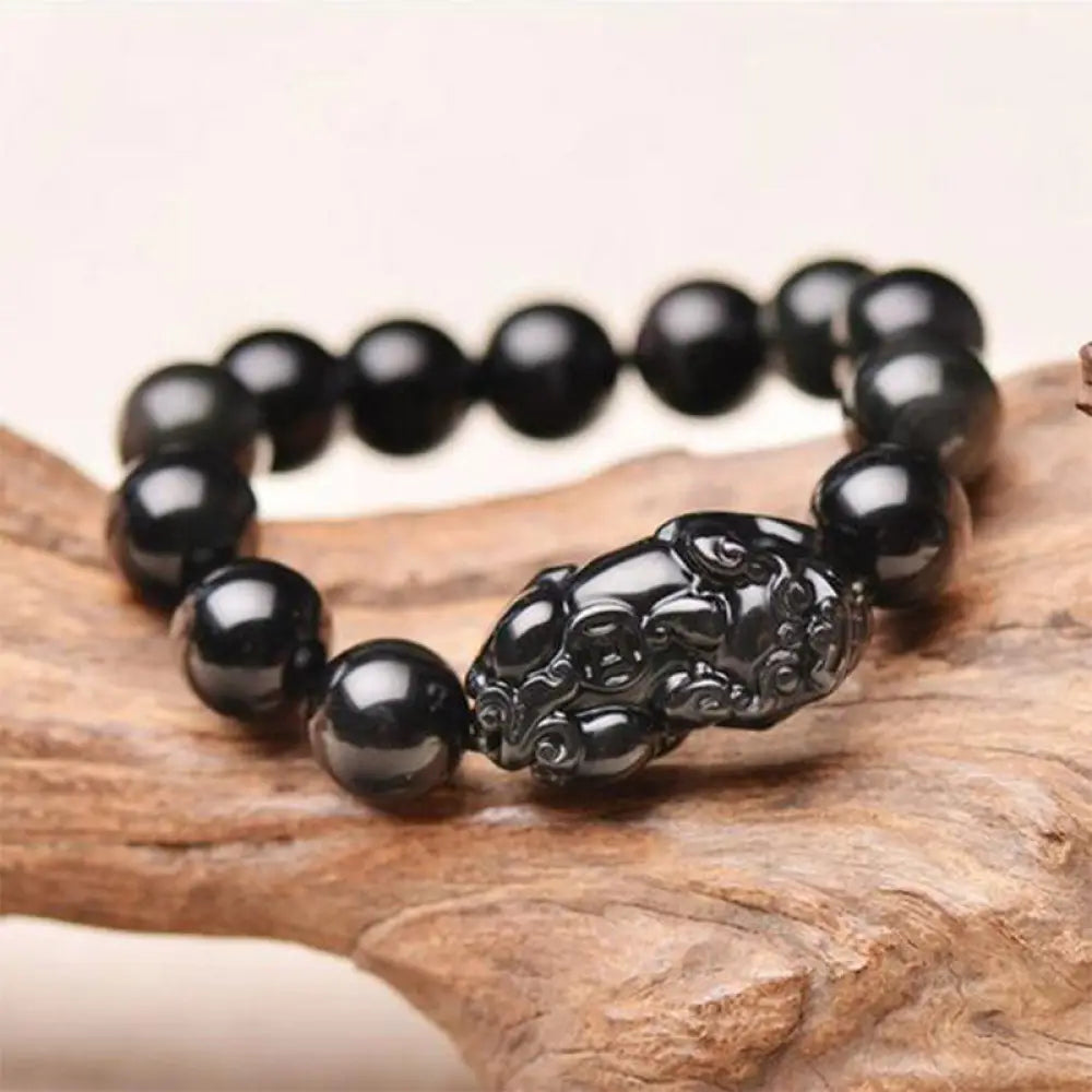 BWOOOH FengShui PiXiu Obsidian Wealth Bracelet – Obsidian and Pixiu protection bracelet for healing and spiritual wellness