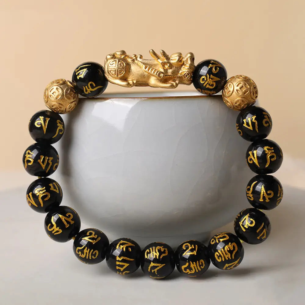 Buddha Stones FengShui PiXiu Obsidian Wealth Bracelet - BWOOOH - 12mm - Bracelet