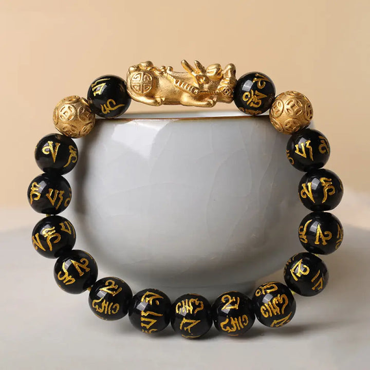 Buddha Stones FengShui PiXiu Obsidian Wealth Bracelet - BWOOOH - 12mm - Bracelet