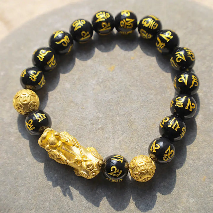 Buddha Stones FengShui PiXiu Obsidian Wealth Bracelet - BWOOOH - 14mm - Bracelet