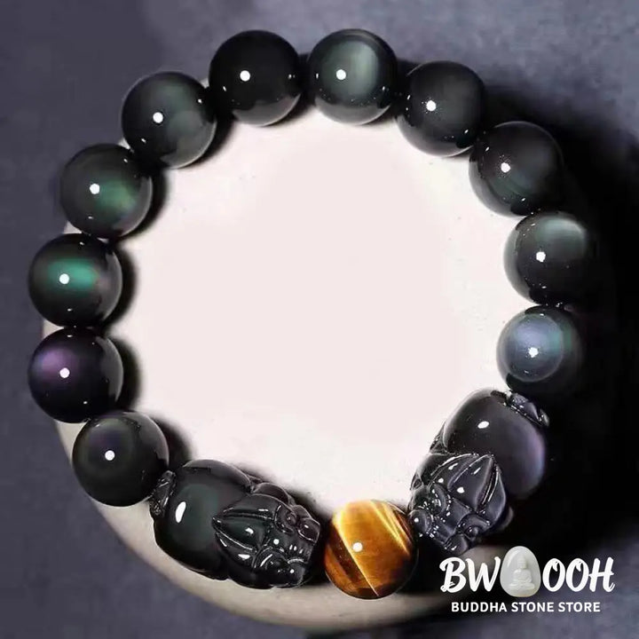 Buddha Stones FengShui PiXiu Rainbow Obsidian Healing Bracelet - Bracelet