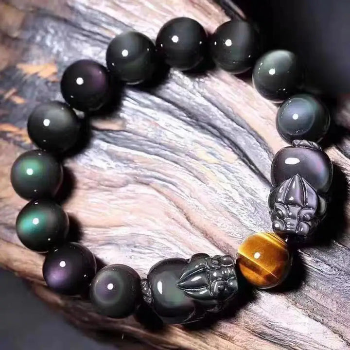 Buddha Stones FengShui PiXiu Rainbow Obsidian Healing Bracelet - 8mm - Bracelet