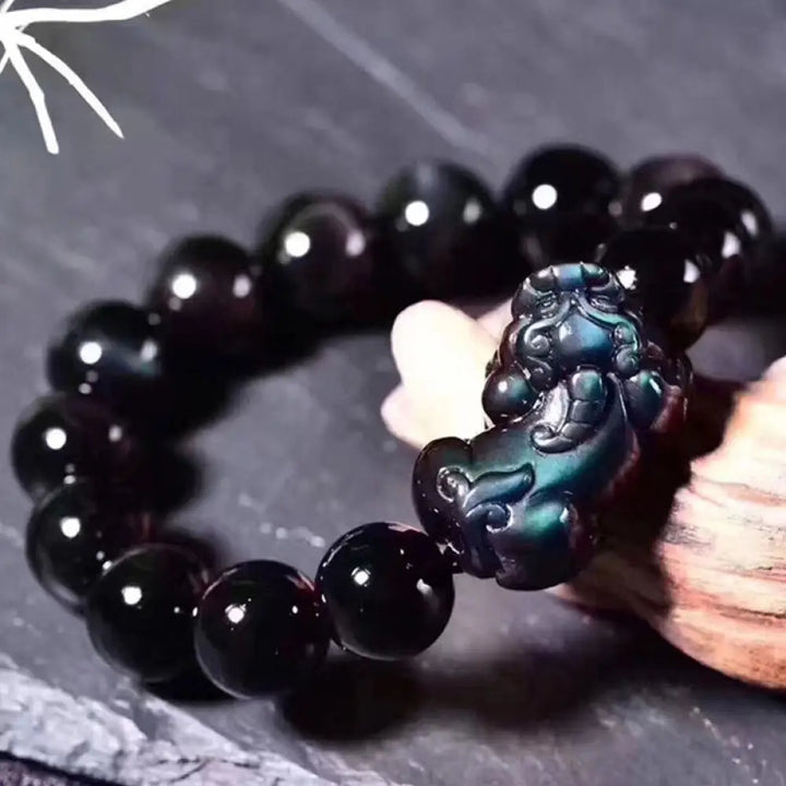 BWOOOH FengShui Pixiu Rainbow Obsidian Luck Bracelet black obsidian bracelet feng shui bracelet grounding protection