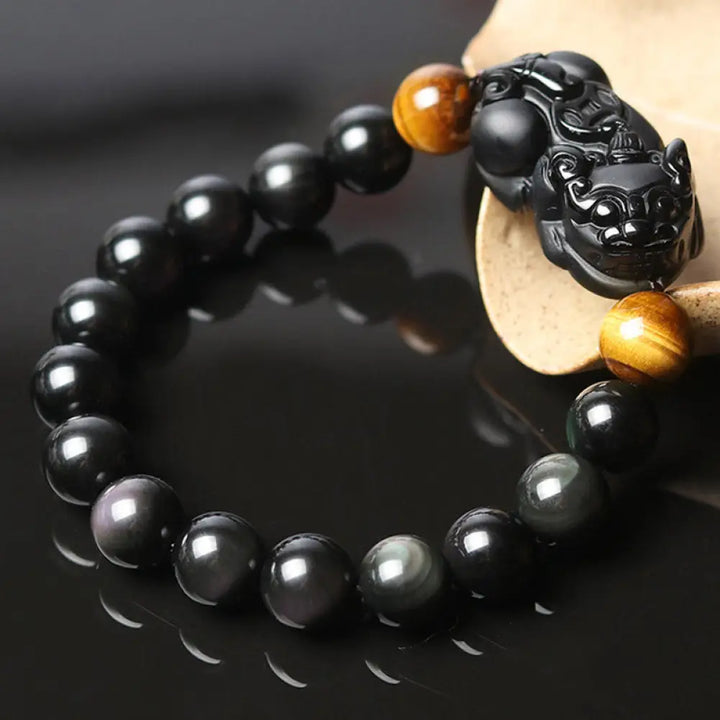 BWOOOH FengShui PiXiu Rainbow Obsidian Tiger Eye Wealth Bracelet - BWOOOH - 10mm - Bracelet