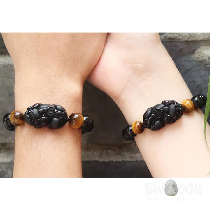 Buddha Stones FengShui PiXiu Rainbow Obsidian Tiger Eye Wealth Bracelet - BWOOOH - Bracelet