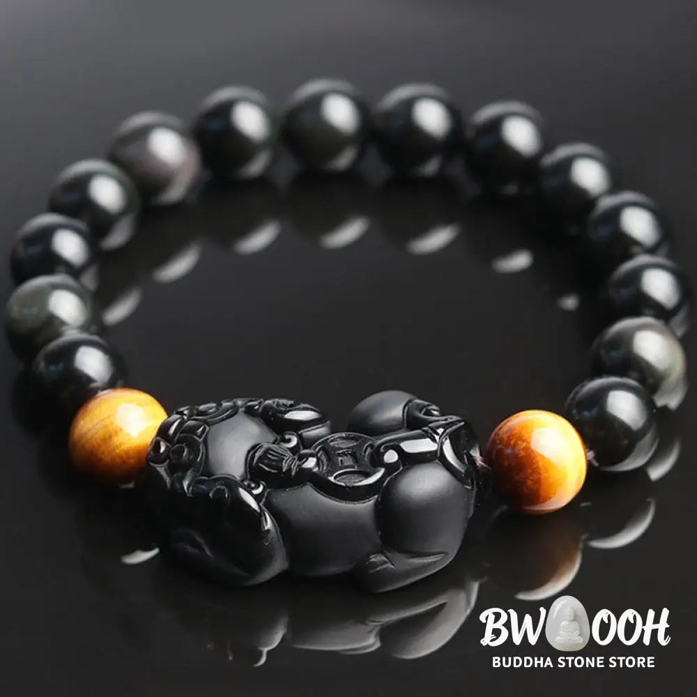 Buddha Stones FengShui PiXiu Rainbow Obsidian Tiger Eye Wealth Bracelet - BWOOOH - Bracelet