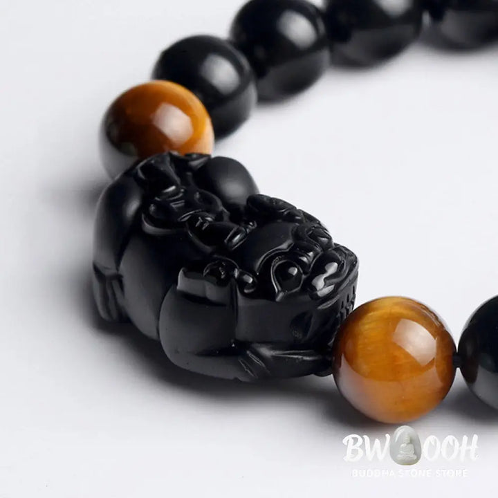 Buddha Stones FengShui PiXiu Rainbow Obsidian Tiger Eye Wealth Bracelet - BWOOOH - Bracelet