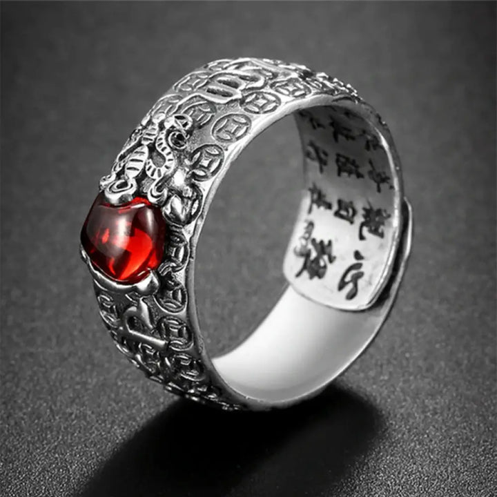 BWOOOH FengShui PiXiu Red Garnet Wealth Ring — PiXiu feng shui bracelet for spiritual healing and mindful living