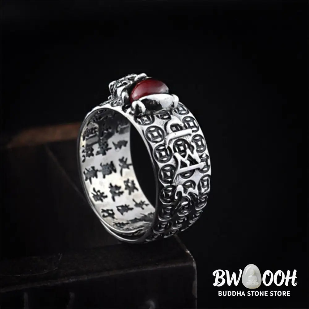 Buddha Stones FengShui PiXiu Red Garnet Wealth Ring - BWOOOH - PiXiu - Ring