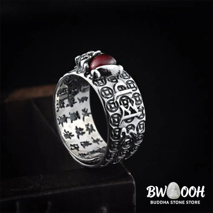 Buddha Stones FengShui PiXiu Red Garnet Wealth Ring - BWOOOH - PiXiu - Ring