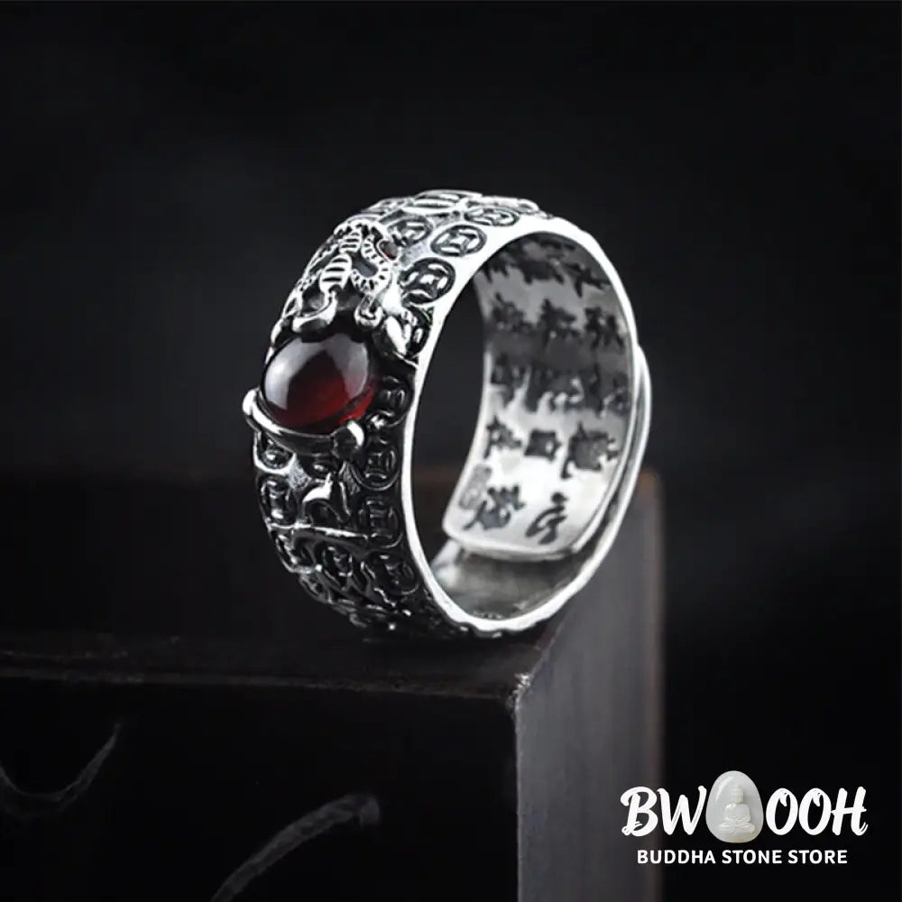 Buddha Stones FengShui PiXiu Red Garnet Wealth Ring - BWOOOH - PiXiu - Ring