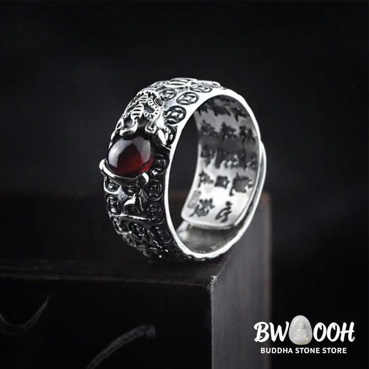 Buddha Stones FengShui PiXiu Red Garnet Wealth Ring - BWOOOH - PiXiu - Ring