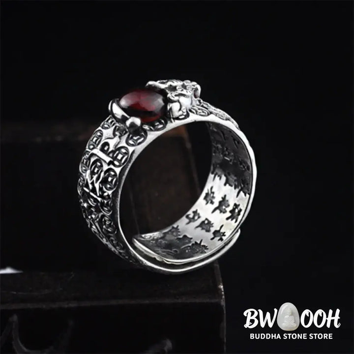 Buddha Stones FengShui PiXiu Red Garnet Wealth Ring - BWOOOH - PiXiu - Ring