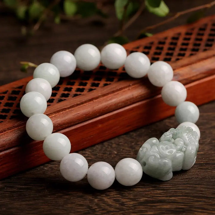BWOOOH Fengshui Wealth Prosperity Jade PiXiu Luck Bracelet – Jade and Pixiu crystal healing bracelet for healing and spiritual wellness