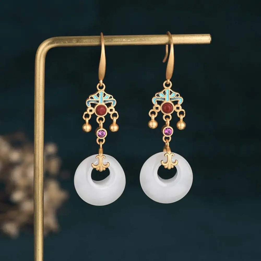 BWOOOH FengShui White Jade Blessing Drop Earrings — White Jade jade bracelet for spiritual healing and mindful living