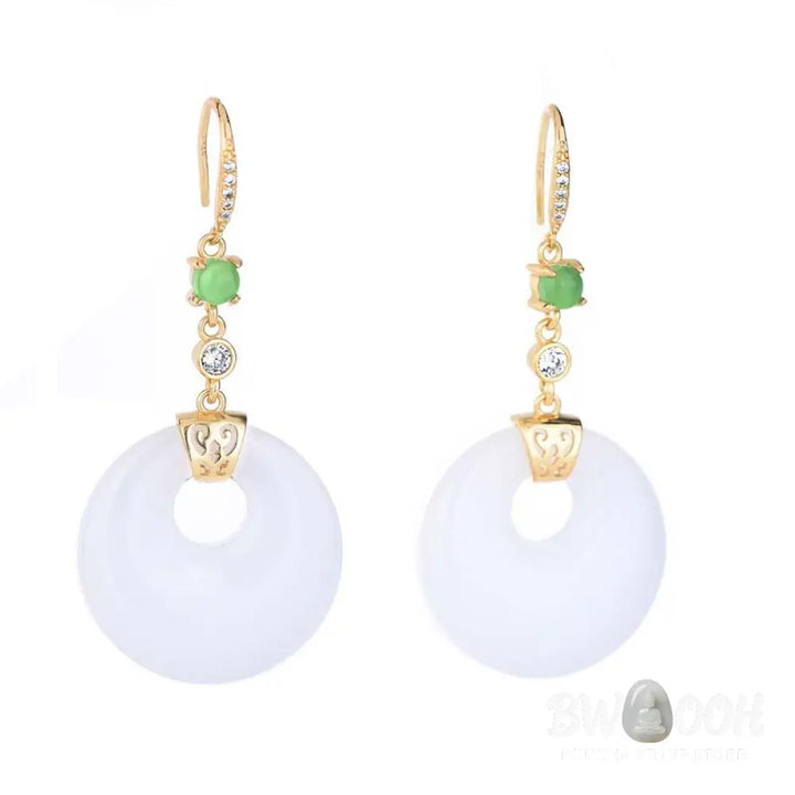 Buddha Stones FengShui White Jade Blessing Drop Earrings - Earrings