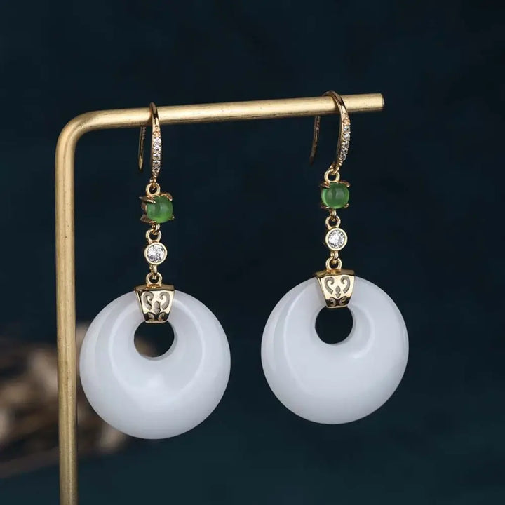 Buddha Stones FengShui White Jade Blessing Drop Earrings - 2 - Earrings