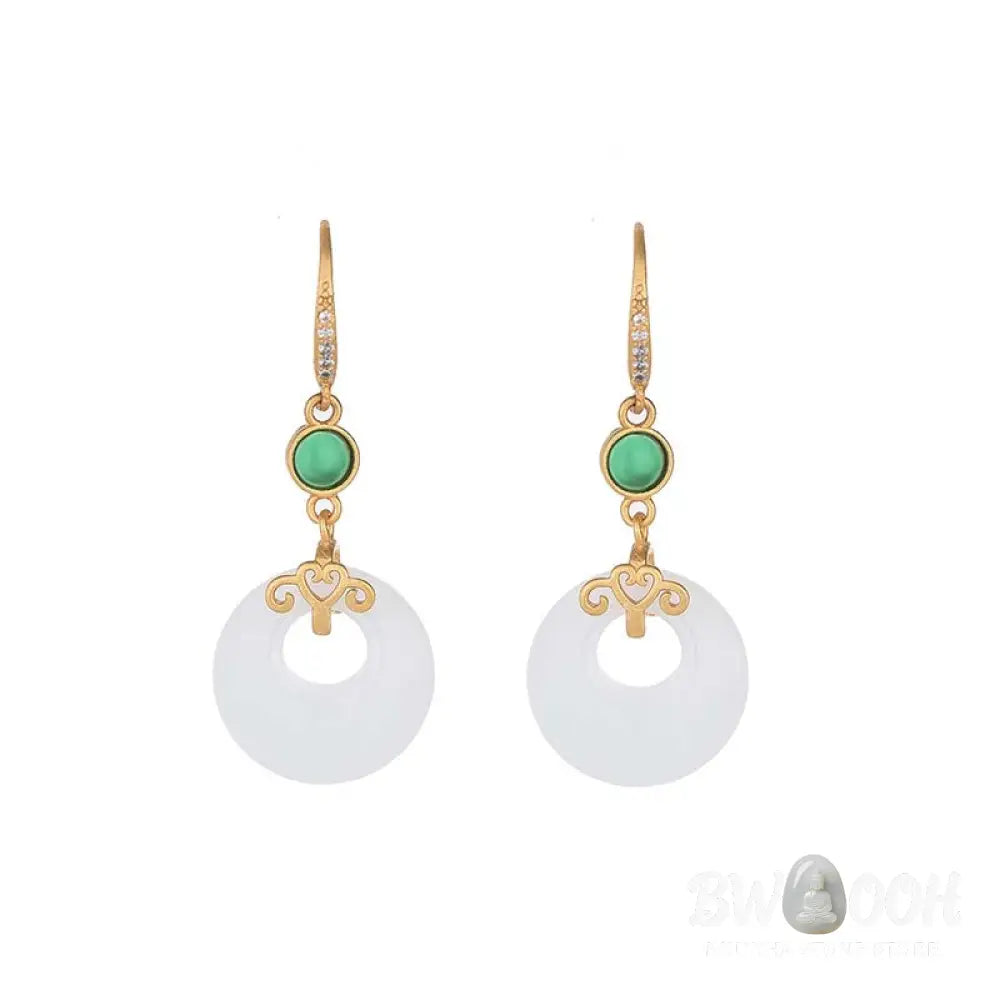 Buddha Stones FengShui White Jade Blessing Drop Earrings - Earrings