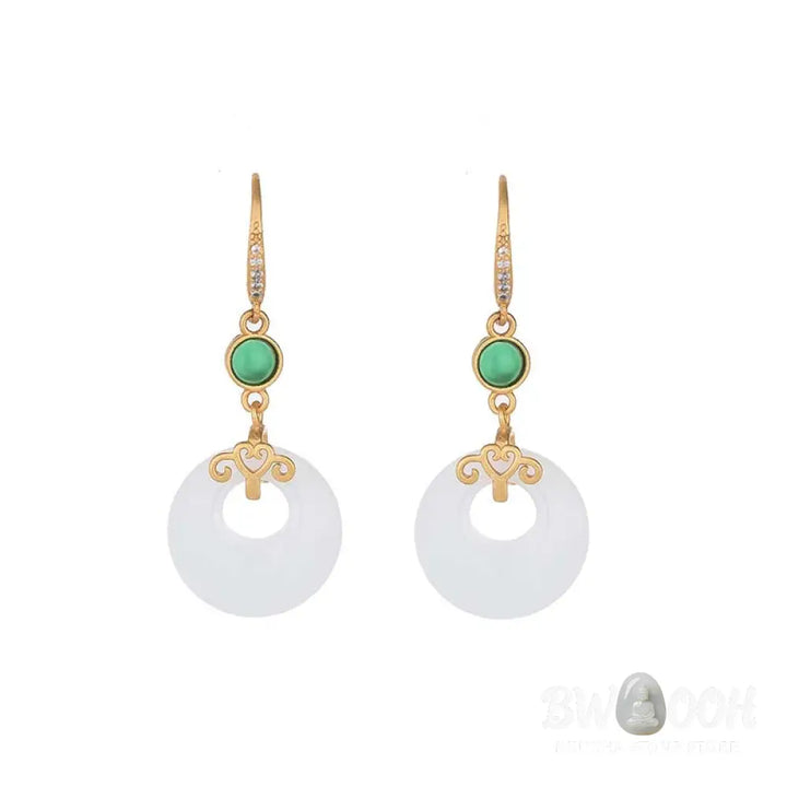 Buddha Stones FengShui White Jade Blessing Drop Earrings - Earrings