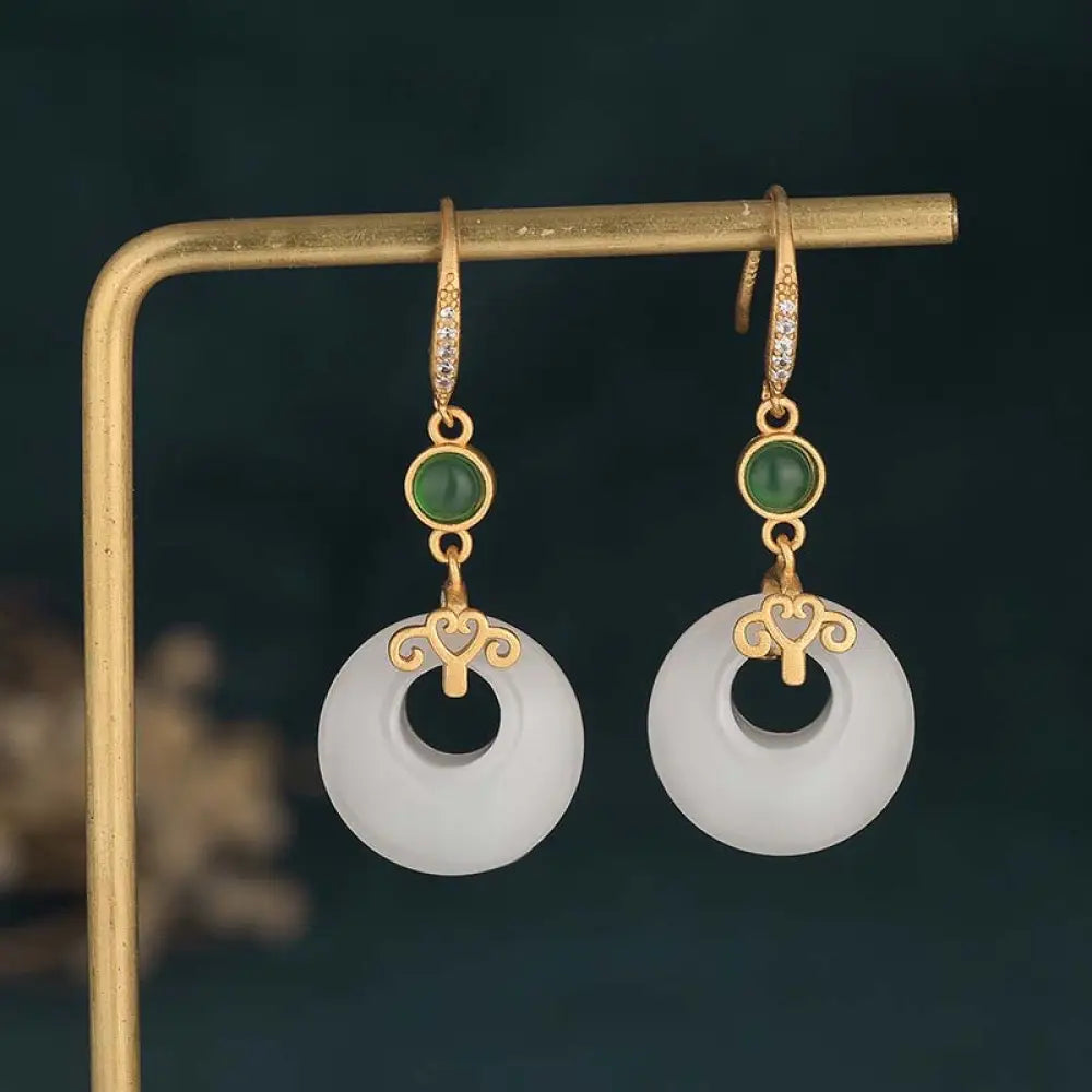 Buddha Stones FengShui White Jade Blessing Drop Earrings - 4 - Earrings