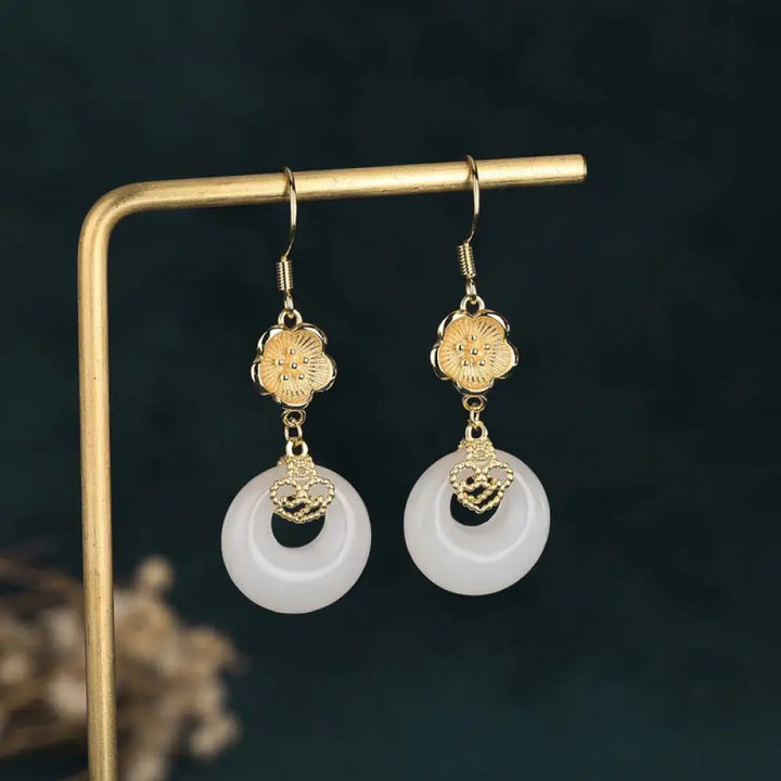Buddha Stones FengShui White Jade Blessing Drop Earrings - 5 - Earrings