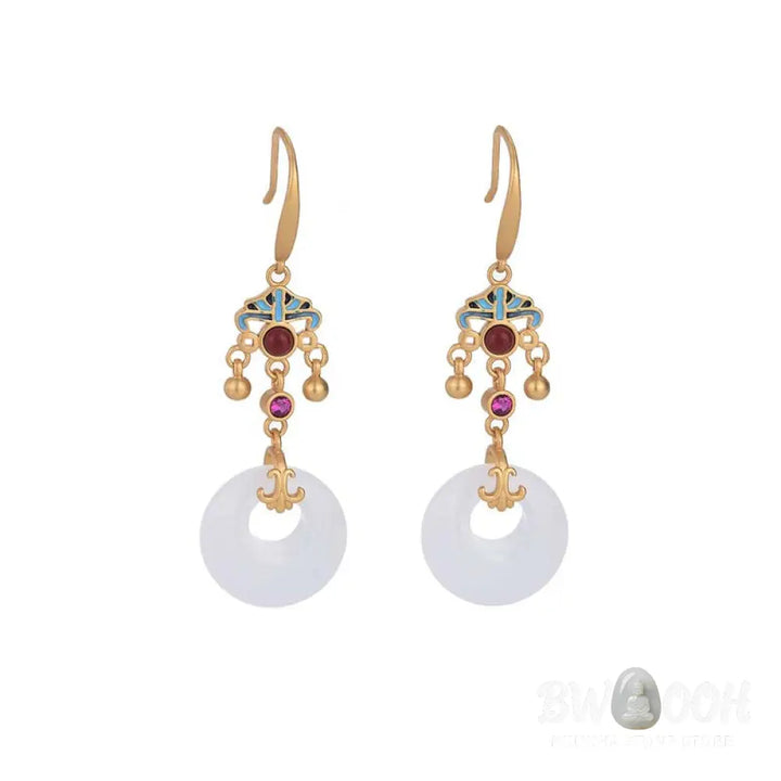 Buddha Stones FengShui White Jade Blessing Drop Earrings - Earrings