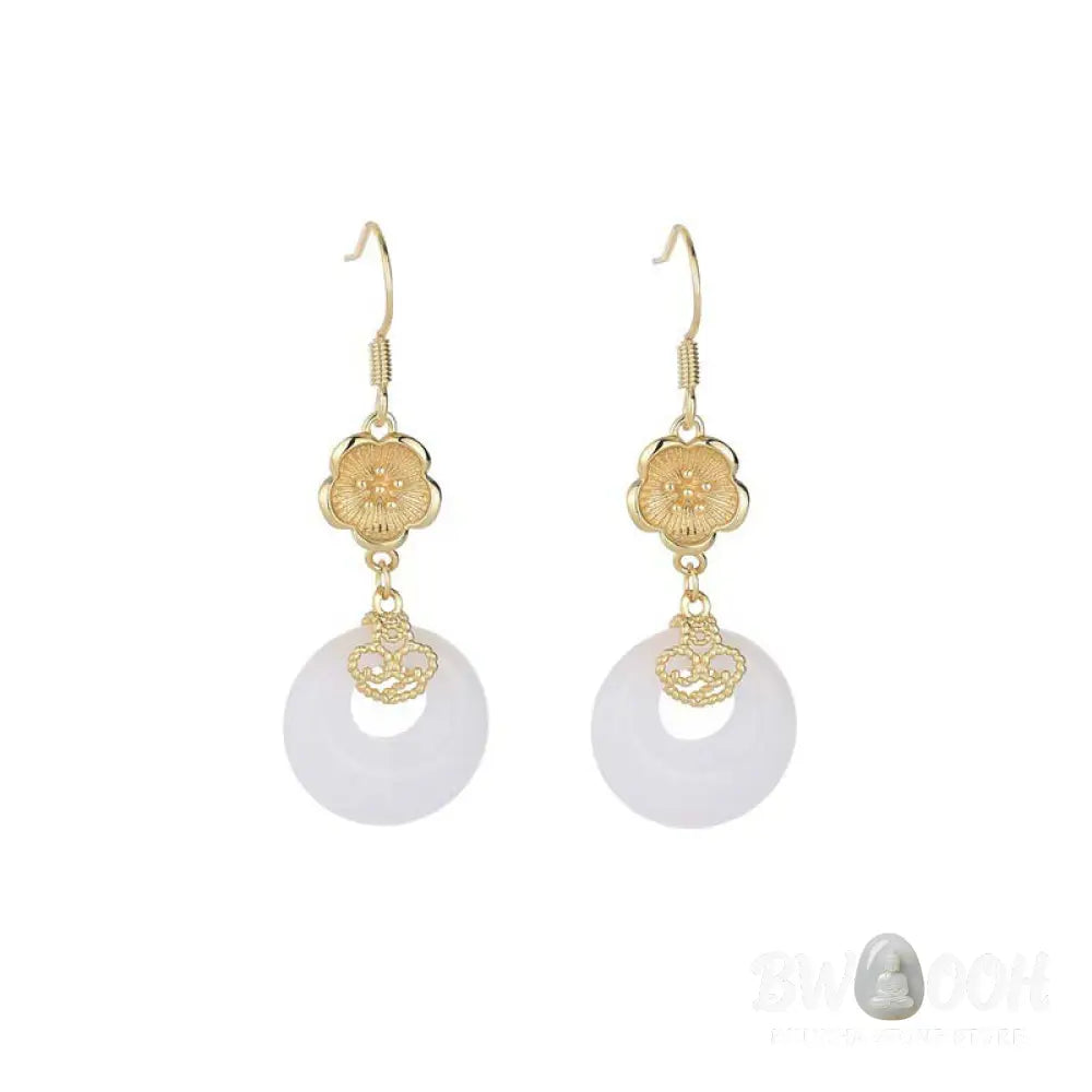 Buddha Stones FengShui White Jade Blessing Drop Earrings - Earrings