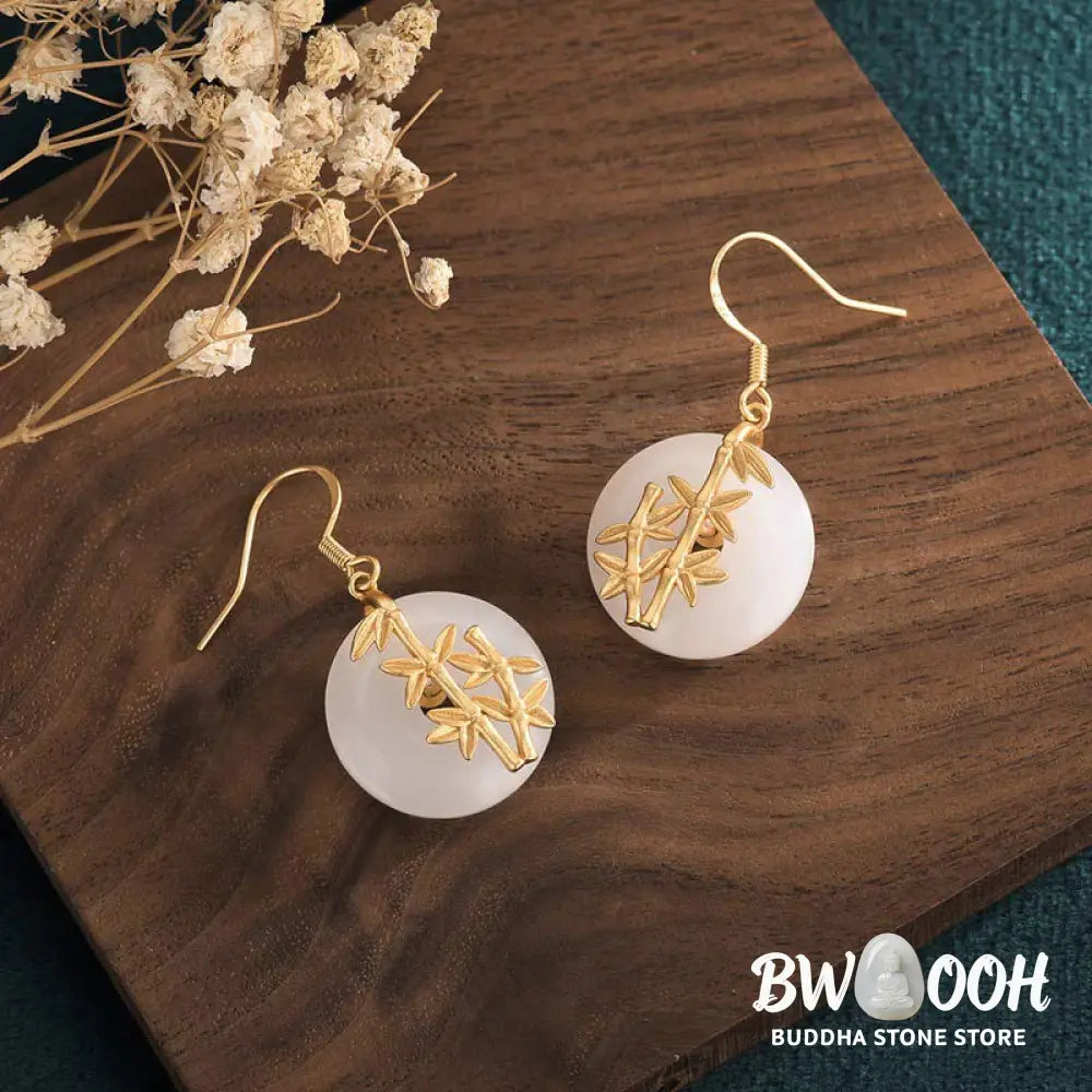 Buddha Stones FengShui White Jade Fortune Earrings - White Jade - Earrings